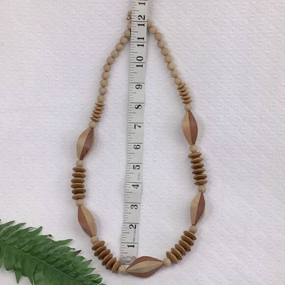 Natural Wood Bead Geometric Necklace - Picture 9 of 9
